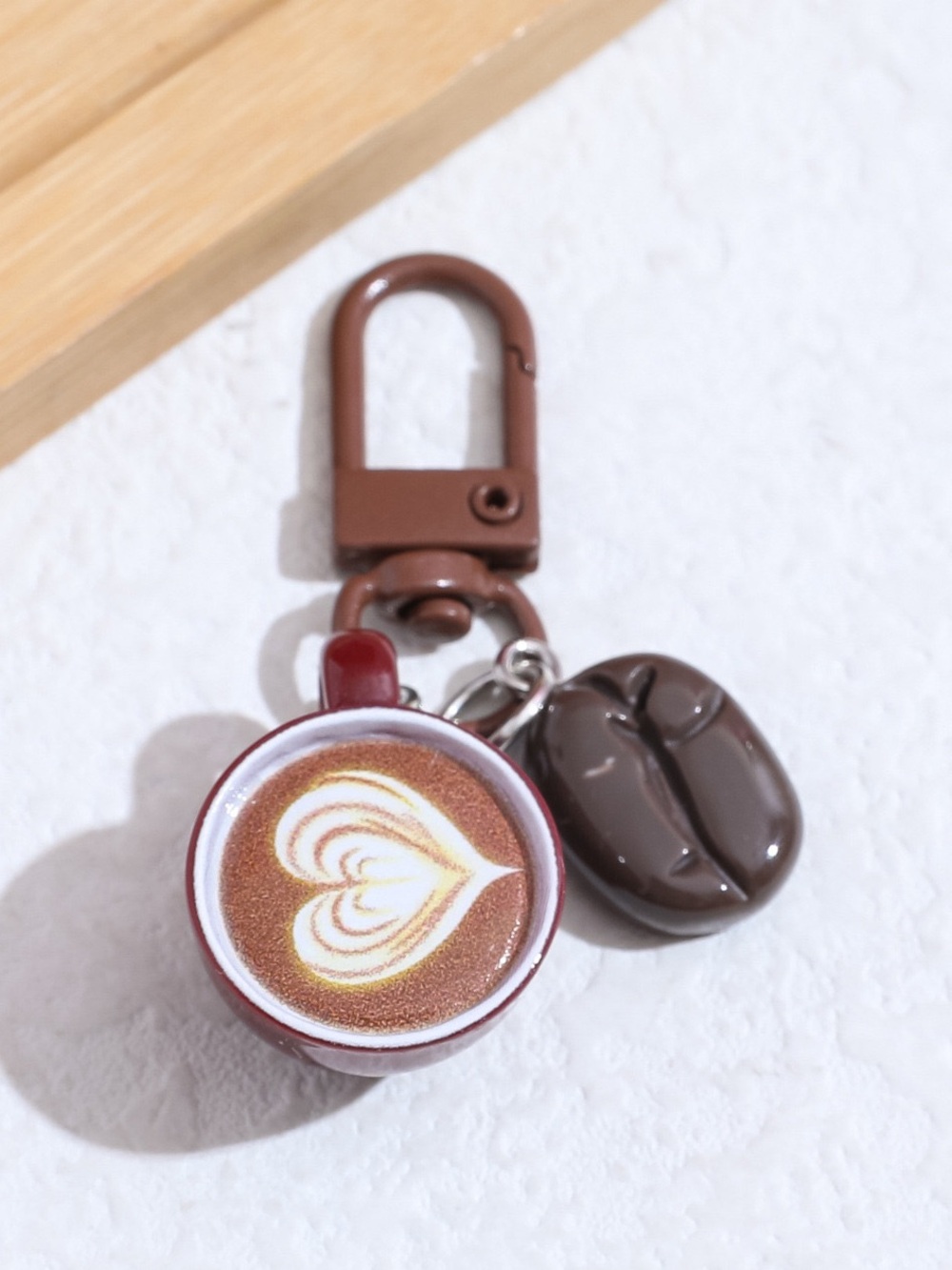 Coffee Cup & Coffee Bean Keychain Burgundy Latte Art Café Bag Charm